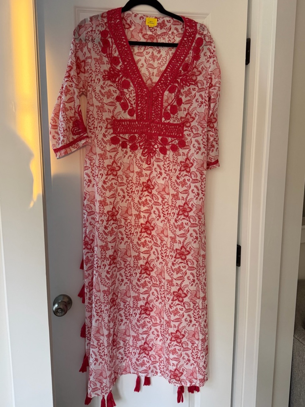 Roller Rabbit Red and White Floral Maxi with Tassel Hem